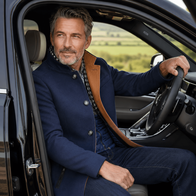 Jacket Herren blau tailliert mit abnehmbarem Kragen - 10 - Atelier-Zofia
