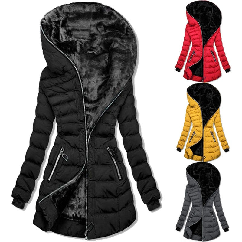 Jacke Damen schwarz tailliert mit Kapuze und Reißverschluss - 1 - Atelier-Zofia