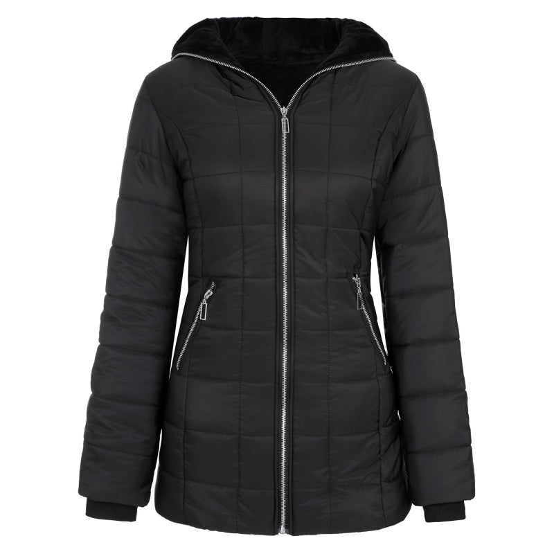 Jacke Damen schwarz tailliert mit Kapuze und Reißverschluss - 3 - Atelier-Zofia