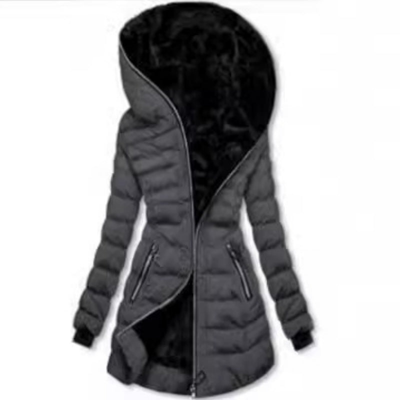 Jacke Damen schwarz tailliert mit Kapuze und Reißverschluss - 8 - Atelier-Zofia