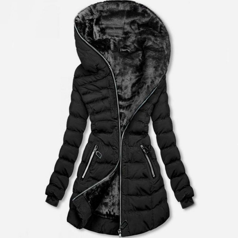 Jacke Damen schwarz tailliert mit Kapuze und Reißverschluss - 11 - Atelier-Zofia