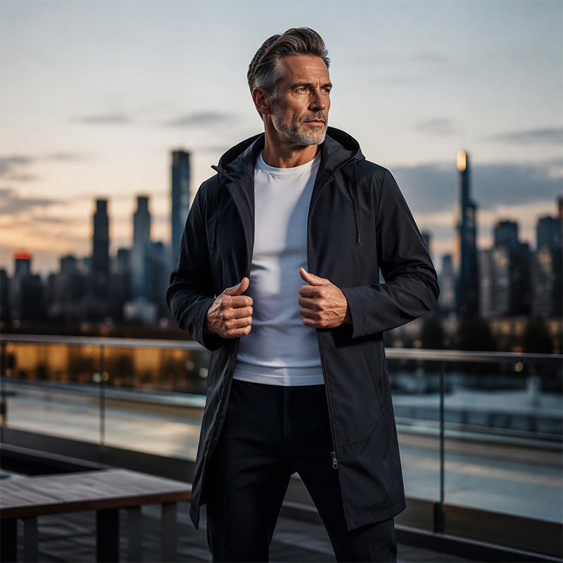 Jacket Herren schwarz tailliert mit Kapuze und langen Ärmeln - 3 - Atelier-Zofia