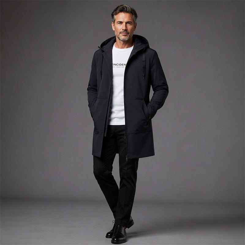 Jacket Herren schwarz tailliert mit Kapuze und langen Ärmeln - 6 - Atelier-Zofia