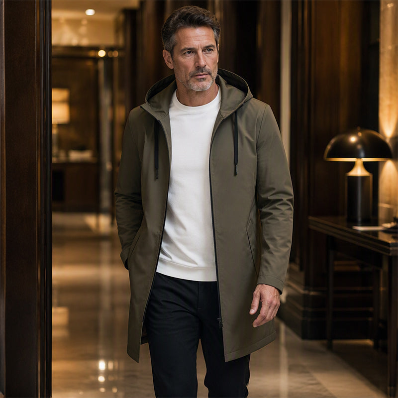 Jacket Herren schwarz tailliert mit Kapuze und langen Ärmeln - 7 - Atelier-Zofia
