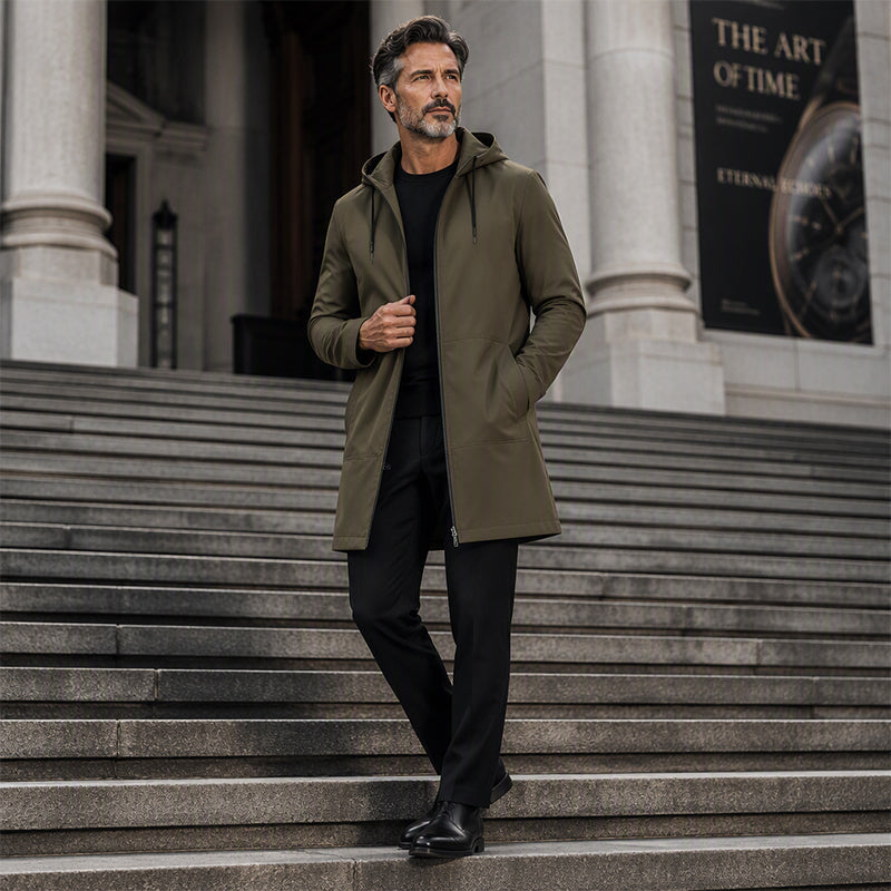 Jacket Herren schwarz tailliert mit Kapuze und langen Ärmeln - 8 - Atelier-Zofia