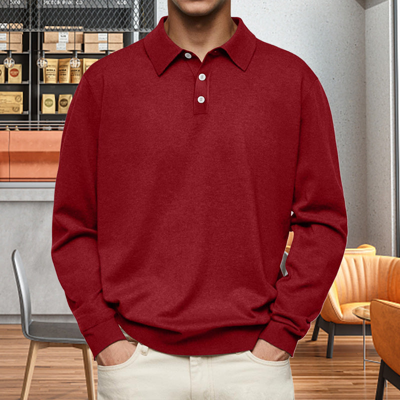 Pullover Herren rot mit klassischem Schnitt und Knopfleiste - 2 - Atelier-Zofia