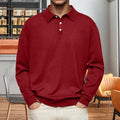Pullover Herren rot mit klassischem Schnitt und Knopfleiste - 2 - Atelier-Zofia