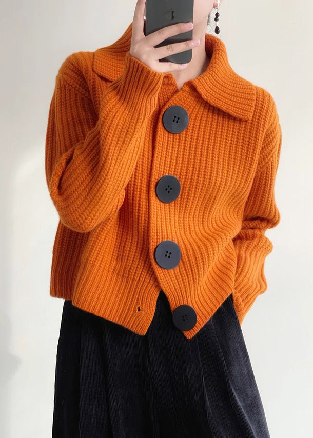 Cardigan Damen orange lässig mit großen Knöpfen - 1 - Atelier-Zofia