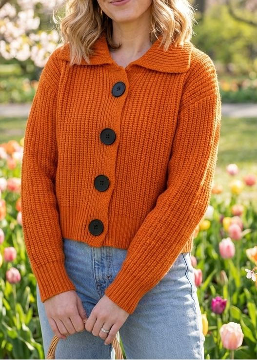 Cardigan Damen orange lässig mit großen Knöpfen - 2 - Atelier-Zofia