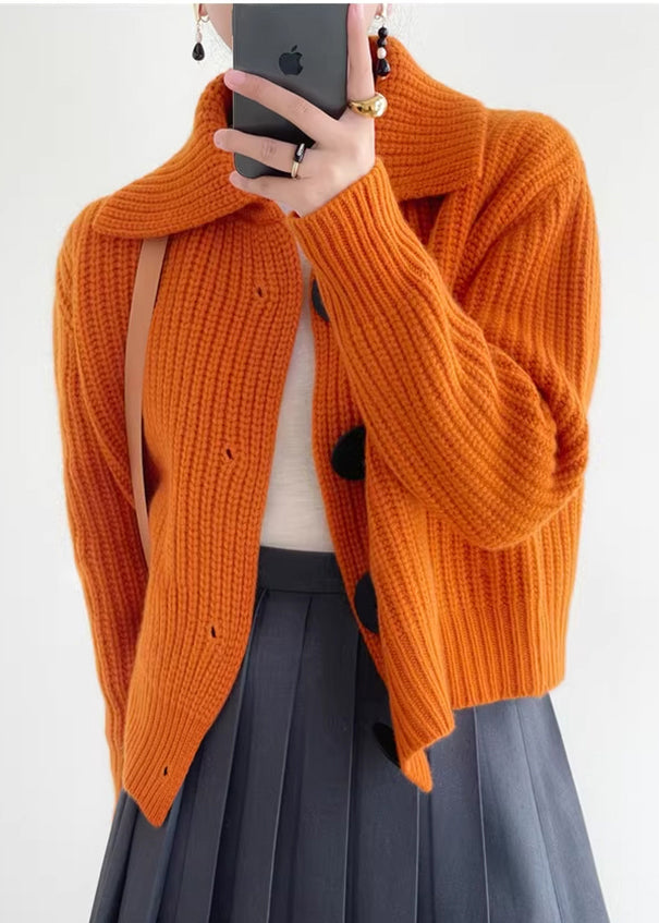 Cardigan Damen orange lässig mit großen Knöpfen - 3 - Atelier-Zofia