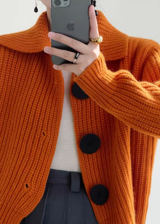 Cardigan Damen orange lässig mit großen Knöpfen - 4 - Atelier-Zofia
