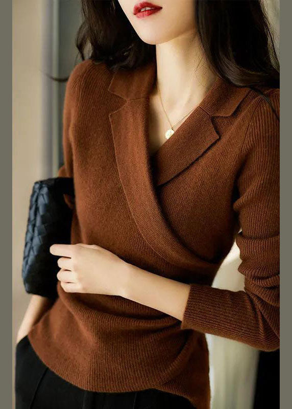 Pullover Damen rot figurbetont mit Reverskragen - 1 - Atelier-Zofia