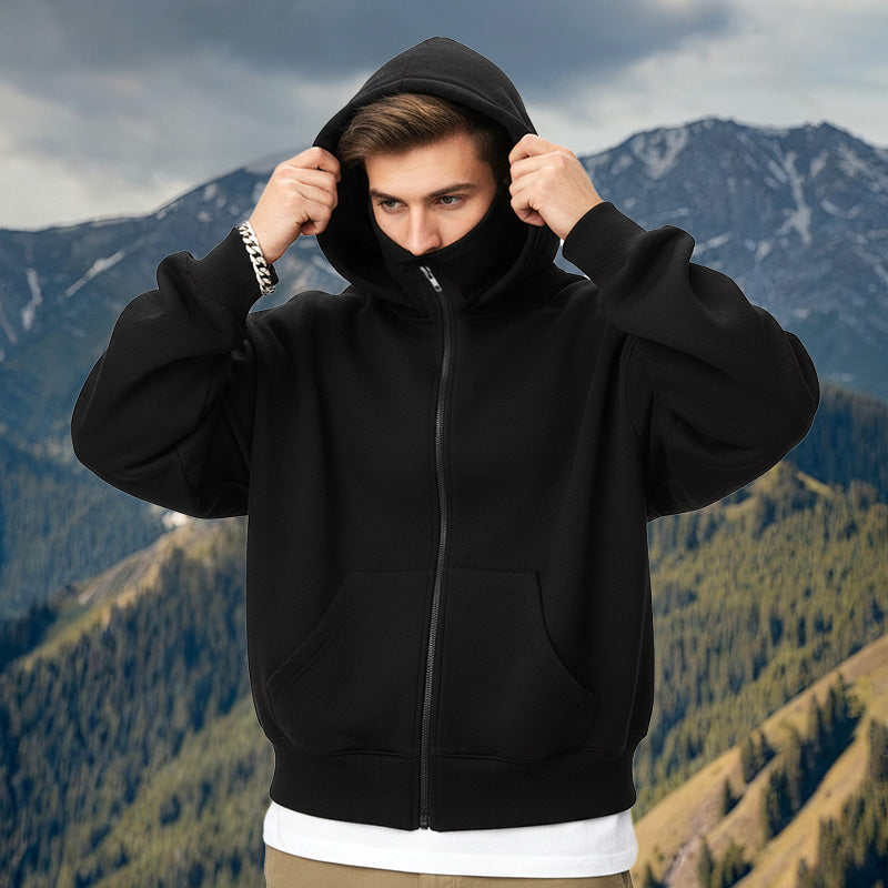 Hoodie Herren schwarz mit praktischer Kapuze und Taschen - 1 - Atelier-Zofia