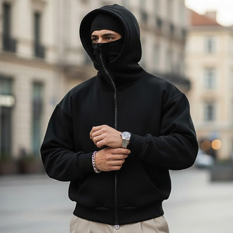 Hoodie Herren schwarz mit praktischer Kapuze und Taschen - 3 - Atelier-Zofia