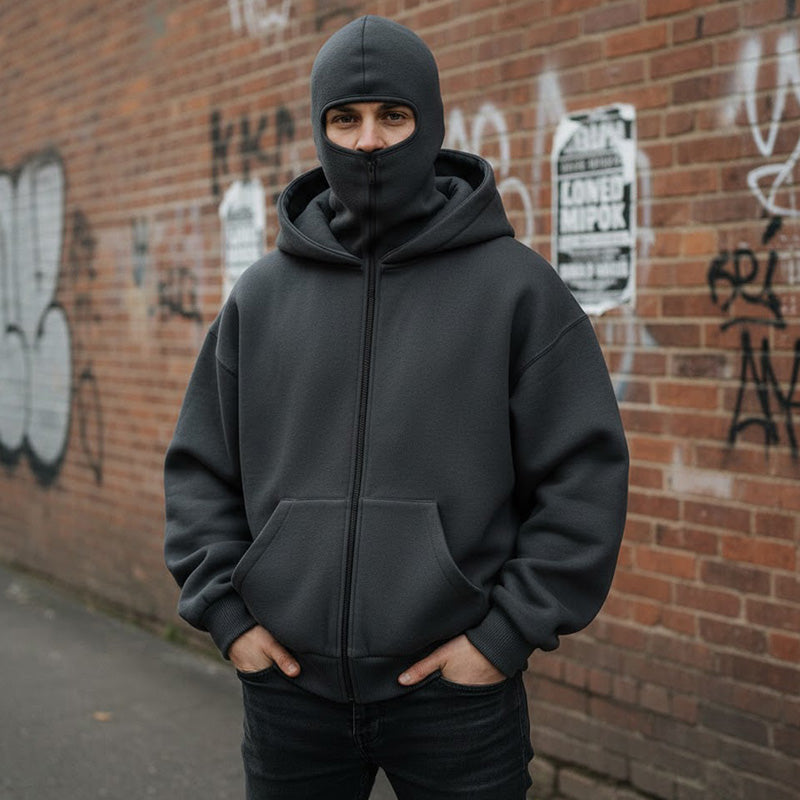 Hoodie Herren schwarz mit praktischer Kapuze und Taschen - 5 - Atelier-Zofia