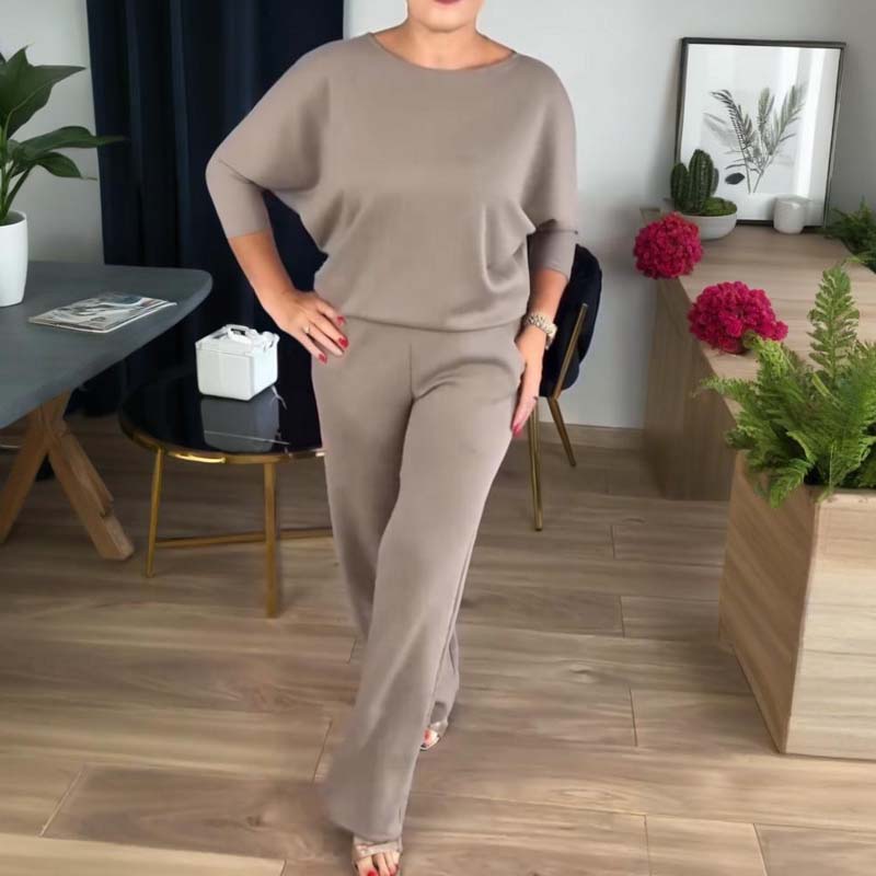 Outfit Damen beige tailliert mit Cardigan und weitem Schnitt - 1 - Atelier-Zofia