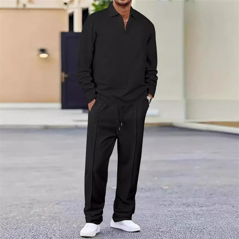 Outfit Men schwarz lässig mit Quarter-Zip und bequemen Hosen - 3 - Atelier-Zofia