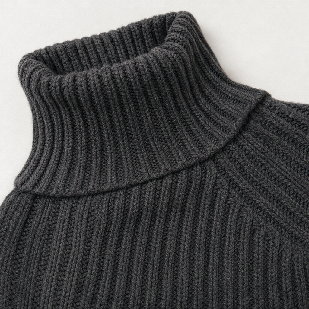 Kleid Damen grau figurbetont mit Stehkragen und langen Ärmeln - 8 - Atelier-Zofia