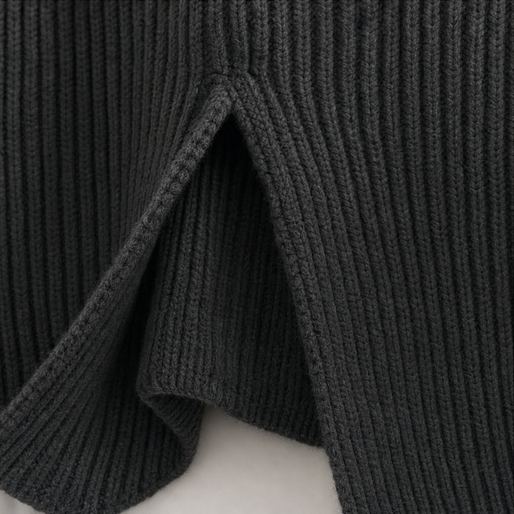 Kleid Damen grau figurbetont mit Stehkragen und langen Ärmeln - 9 - Atelier-Zofia