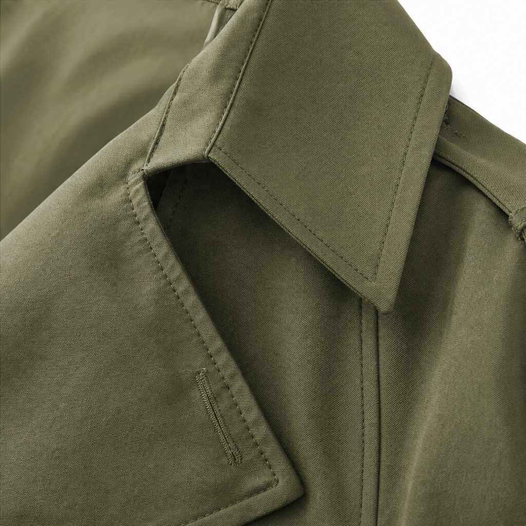 Trenchcoat Damen olivgrün tailliert mit doppelter Knopfleiste - 11 - Atelier-Zofia