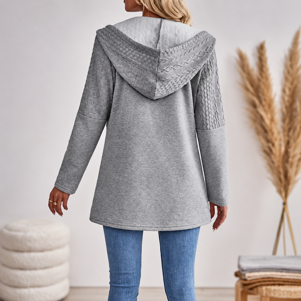 Jacke Damen grau tailliert mit Kapuze und Reißverschluss - 2 - Atelier-Zofia