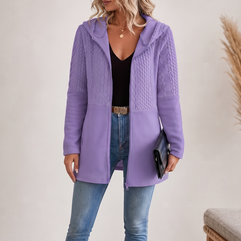 Jacke Damen grau tailliert mit Kapuze und Reißverschluss - 12 - Atelier-Zofia