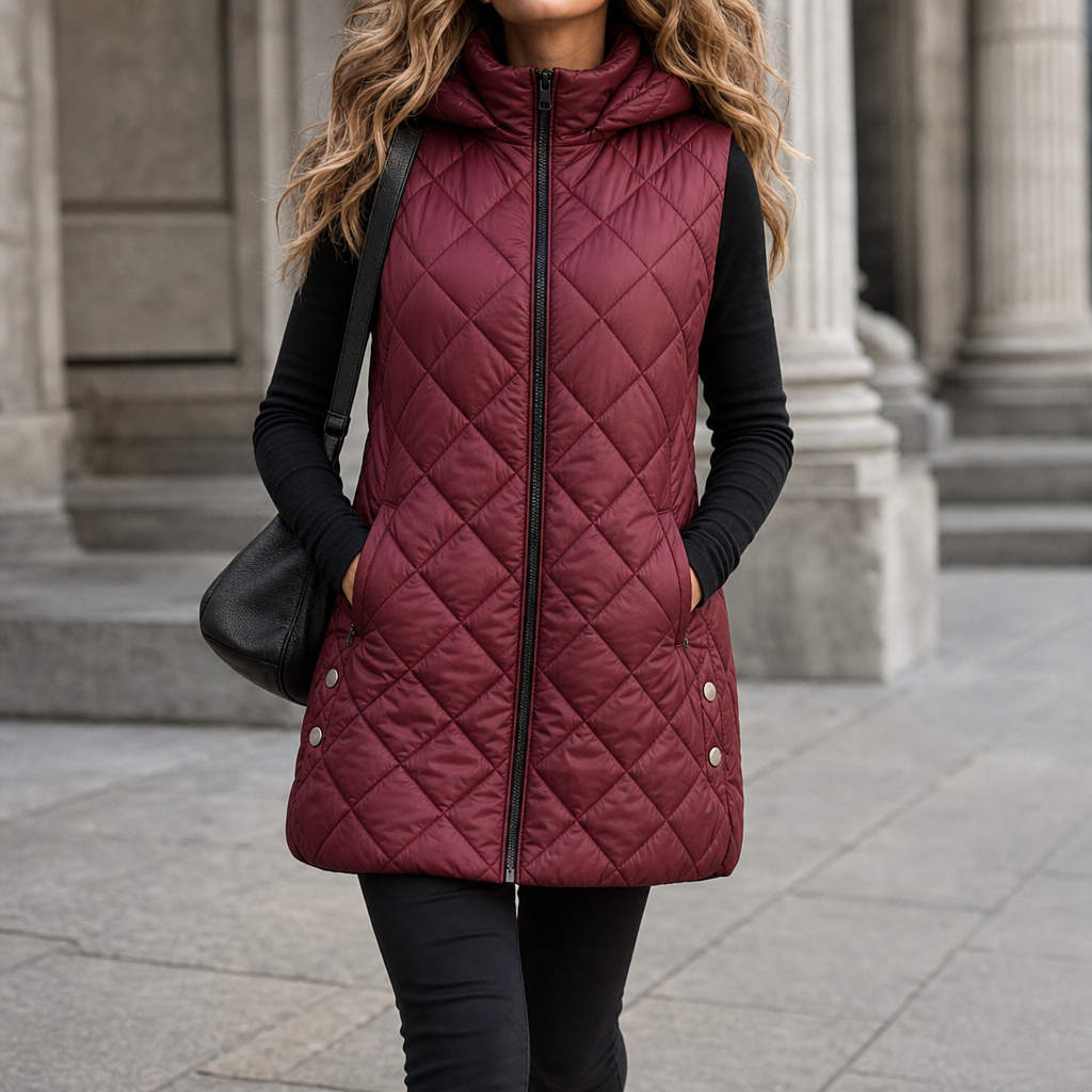 Weste Damen bordeaux mit Kapuze und Steppdesign - 2 - Atelier-Zofia