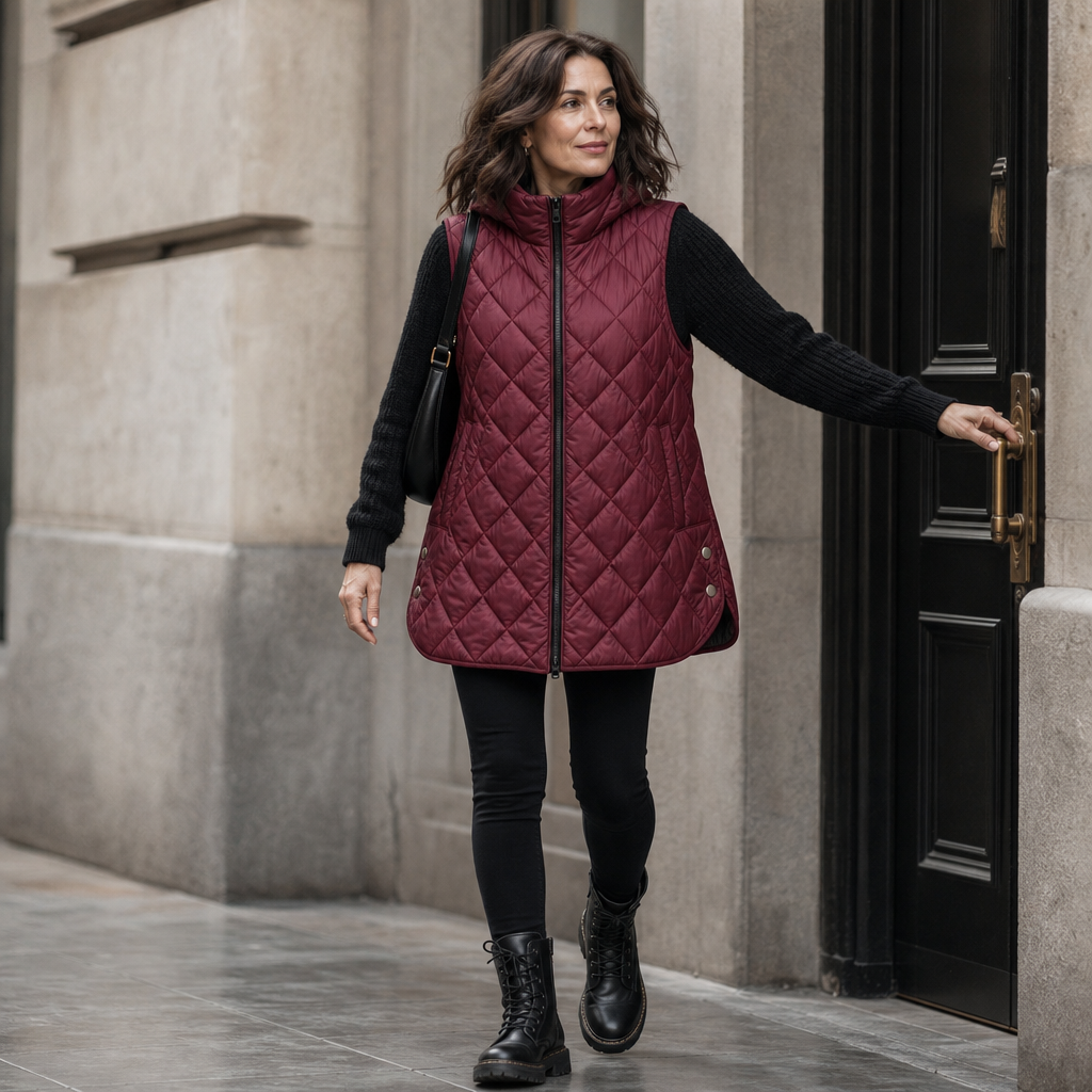 Weste Damen bordeaux mit Kapuze und Steppdesign - 4 - Atelier-Zofia