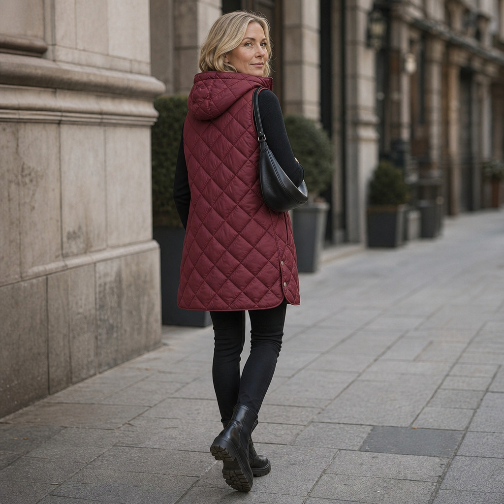 Weste Damen bordeaux mit Kapuze und Steppdesign - 5 - Atelier-Zofia