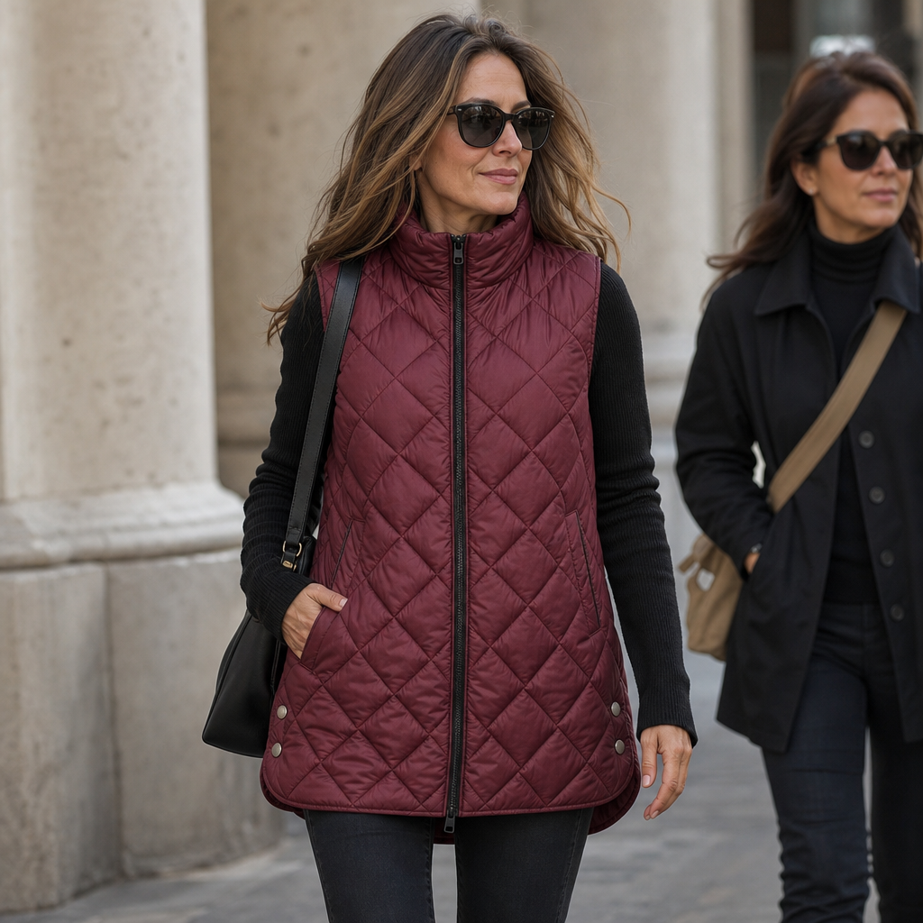 Weste Damen bordeaux mit Kapuze und Steppdesign - 6 - Atelier-Zofia