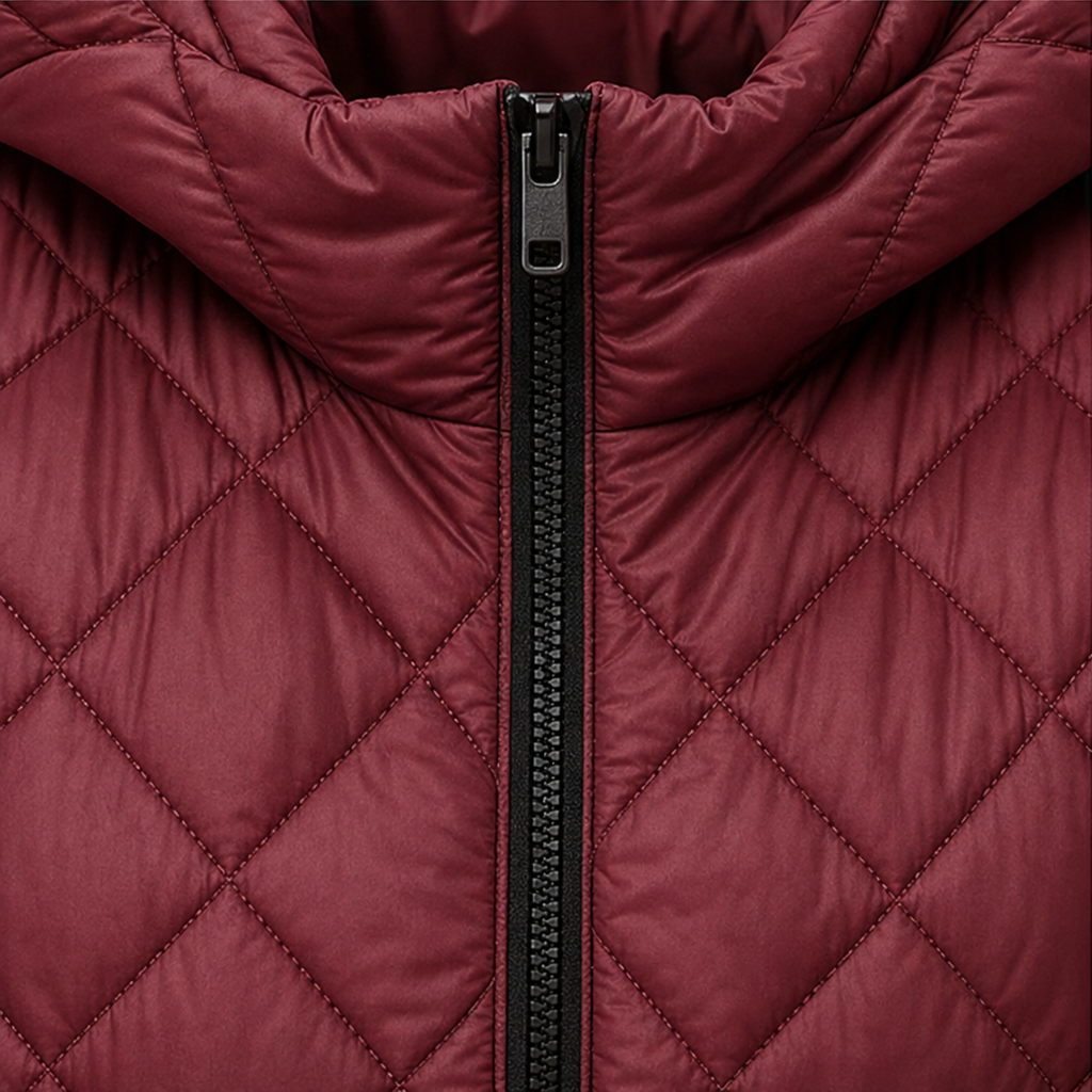 Weste Damen bordeaux mit Kapuze und Steppdesign - 9 - Atelier-Zofia