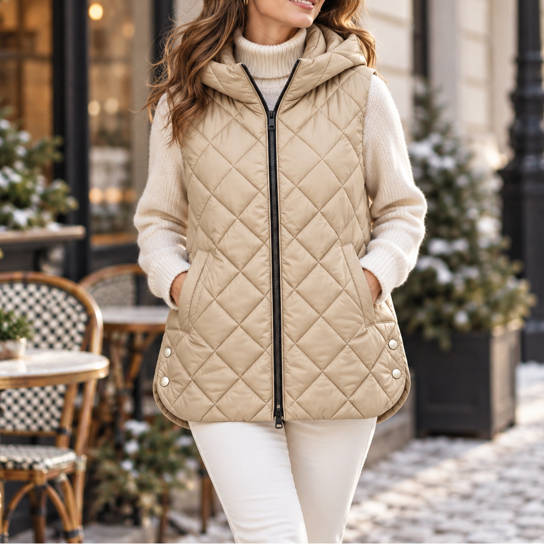 Weste Damen bordeaux mit Kapuze und Steppdesign - 11 - Atelier-Zofia