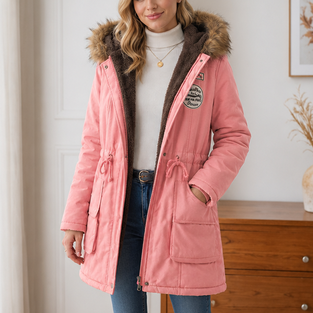 Jacke Damen schwarz tailliert mit Kapuze und Kunstfellkragen - 3 - Atelier-Zofia