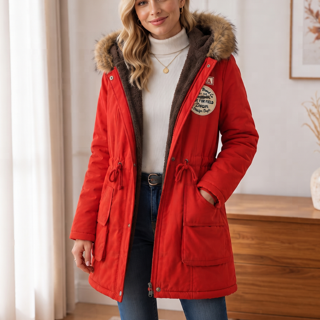 Jacke Damen schwarz tailliert mit Kapuze und Kunstfellkragen - 4 - Atelier-Zofia