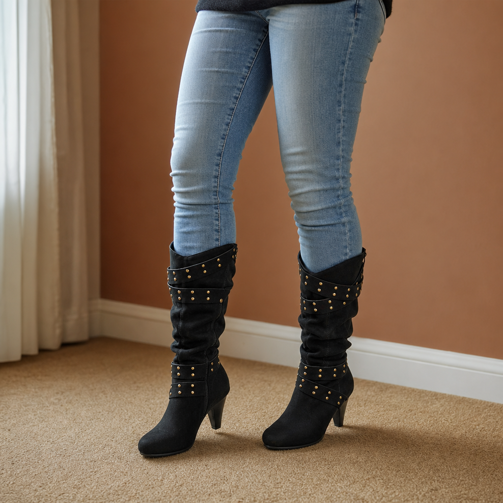 Stiefeletten Damen schwarz figurbetont mit Nieten - 1 - Atelier-Zofia