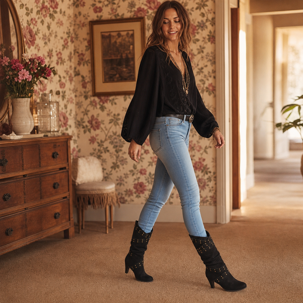 Stiefeletten Damen schwarz figurbetont mit Nieten - 3 - Atelier-Zofia