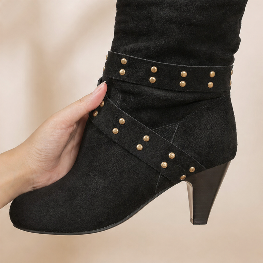 Stiefeletten Damen schwarz figurbetont mit Nieten - 10 - Atelier-Zofia