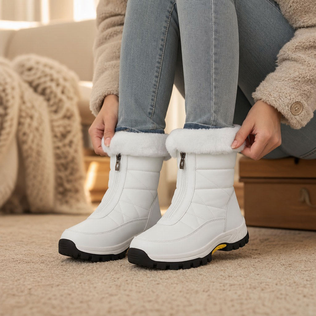 Damen Stiefel weiß tailliert mit Futter und seitlichem Reißverschluss - 2 - Atelier-Zofia