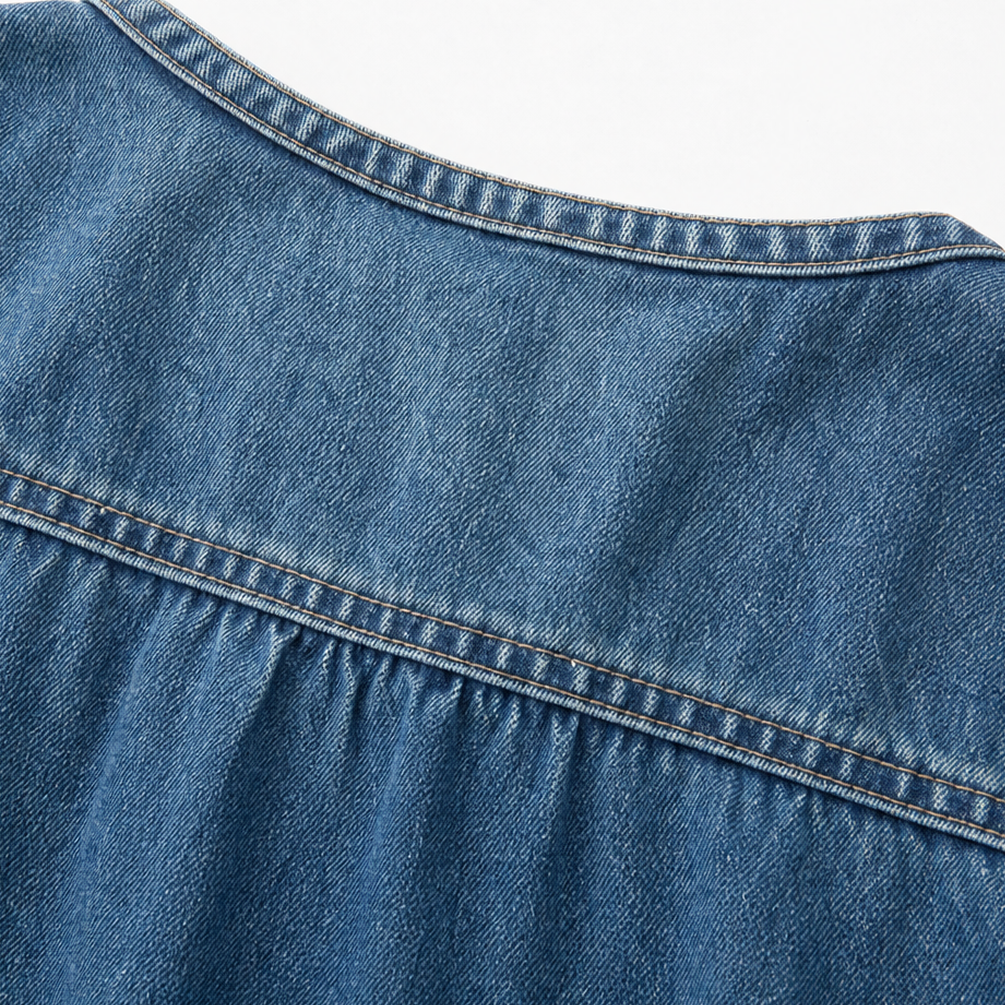 Maxikleid Damen blau weit mit Knopfleiste und langen Ärmeln - 7 - Atelier-Zofia