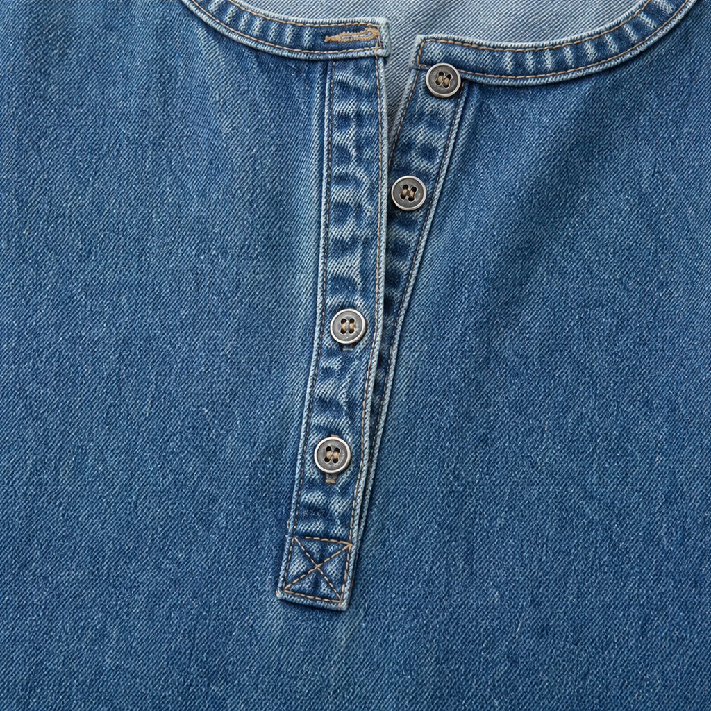 Maxikleid Damen blau weit mit Knopfleiste und langen Ärmeln - 8 - Atelier-Zofia