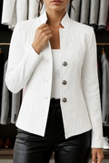 Blazer Damen weiß figurbetont mit Stehkragen und langen Ärmeln - 10 - Atelier-Zofia
