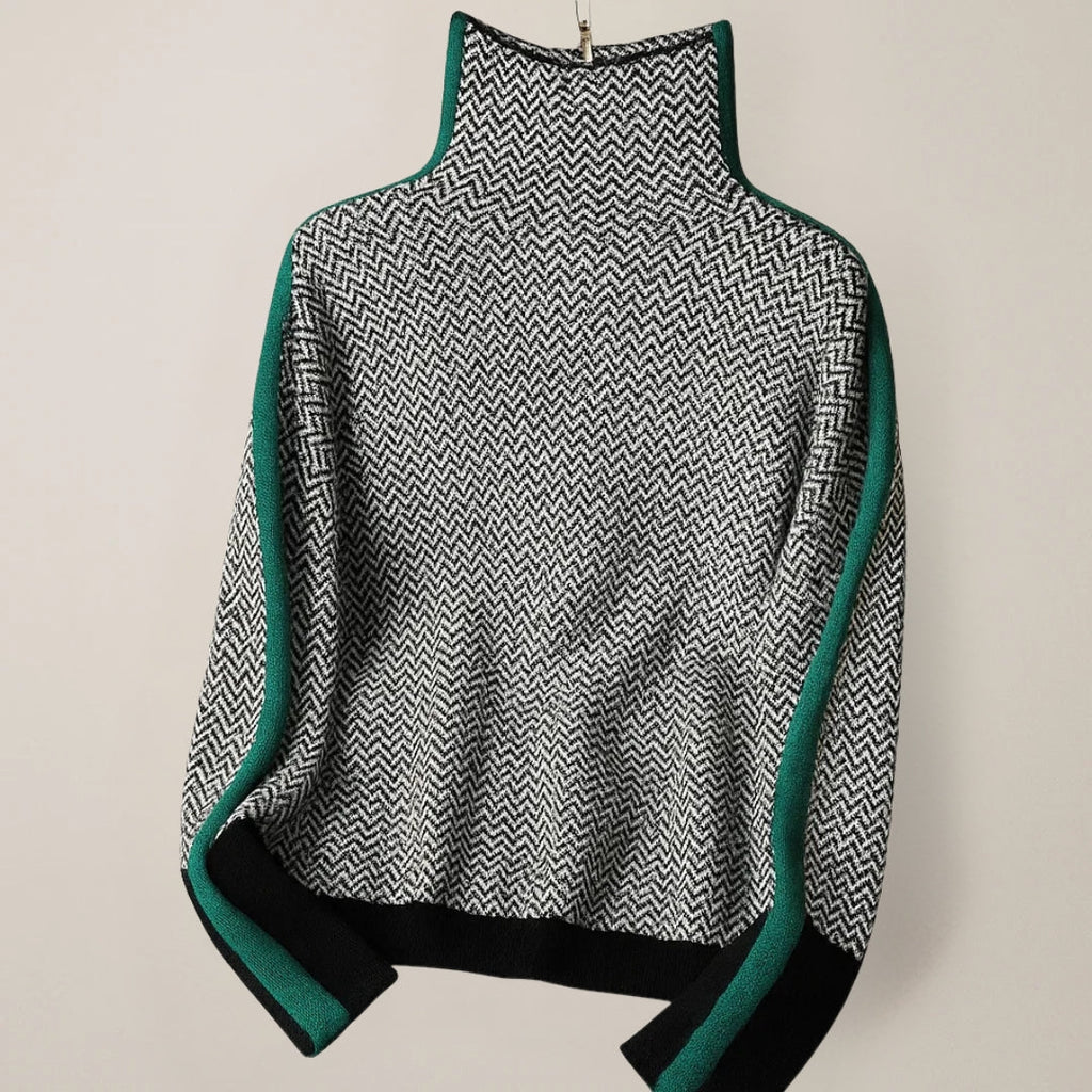 Pullover Damen braun mit hohem Kragen und Zopfstrick - 5 - Atelier-Zofia
