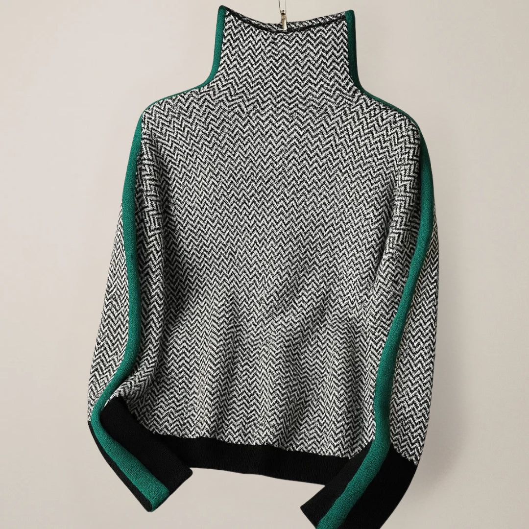 Pullover Damen braun mit hohem Kragen und Zopfstrick - 5 - Atelier-Zofia