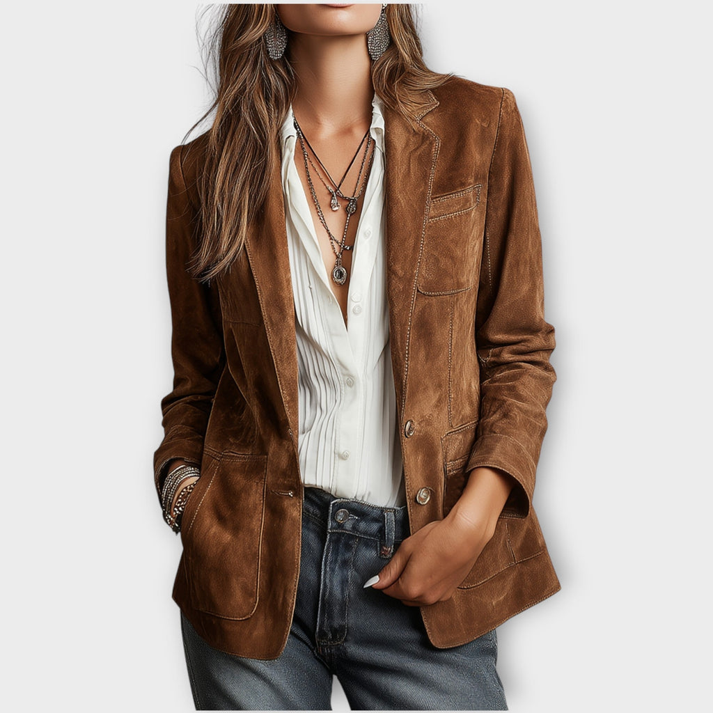 Blazer Damen braun tailliert mit praktischen Taschen - 1 - Atelier-Zofia