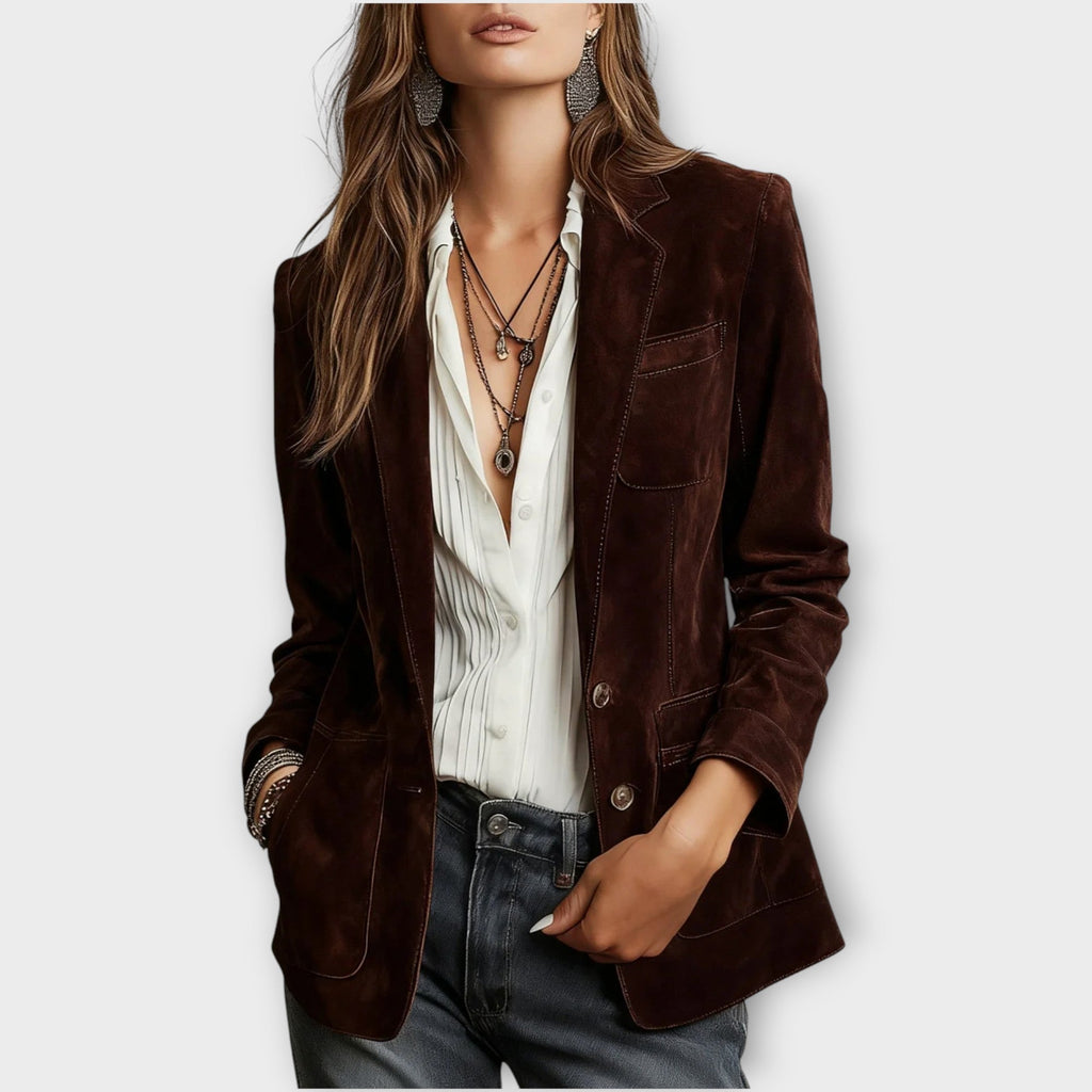 Blazer Damen braun tailliert mit praktischen Taschen - 4 - Atelier-Zofia