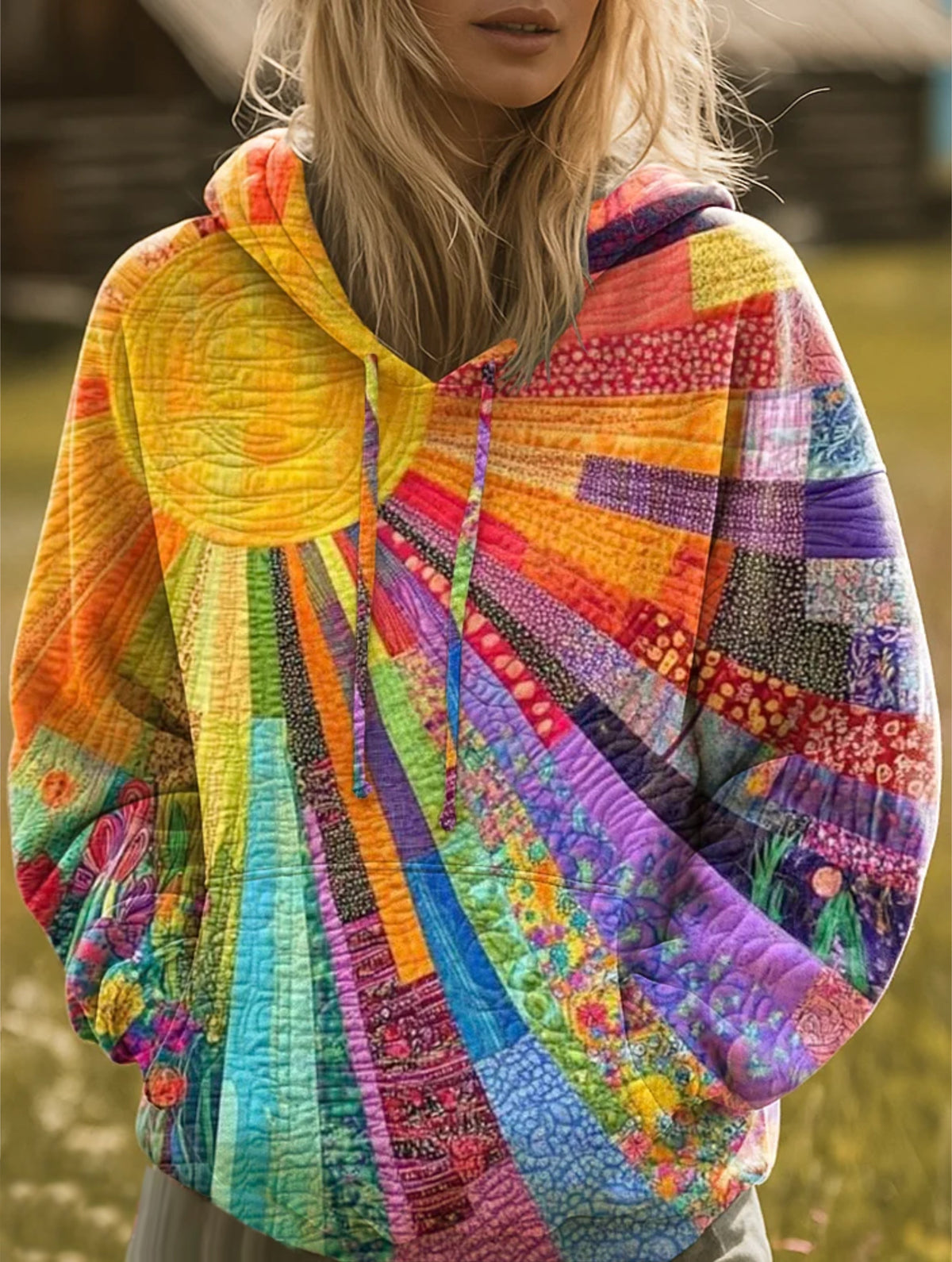 Hoodie Damen bunt lässig mit Kapuze und langen Ärmeln - 1 - Atelier-Zofia