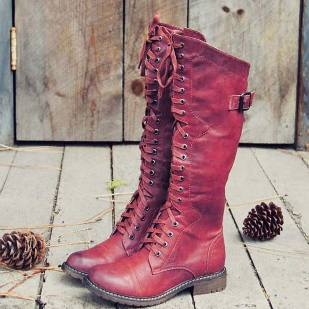 Damenstiefel braun mit Schnürung und hohem Schaft - 2 - Atelier-Zofia