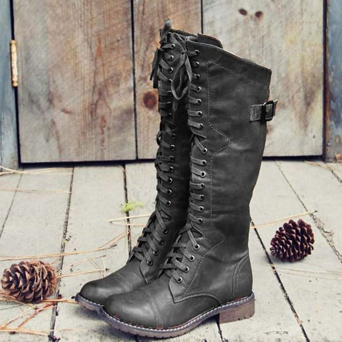 Damenstiefel braun mit Schnürung und hohem Schaft - 3 - Atelier-Zofia