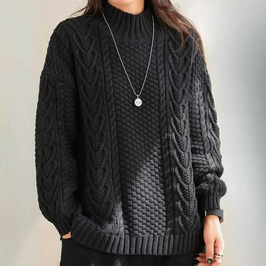 Pullover Damen schwarz lässiger Schnitt mit Stehkragen - 3 - Atelier-Zofia