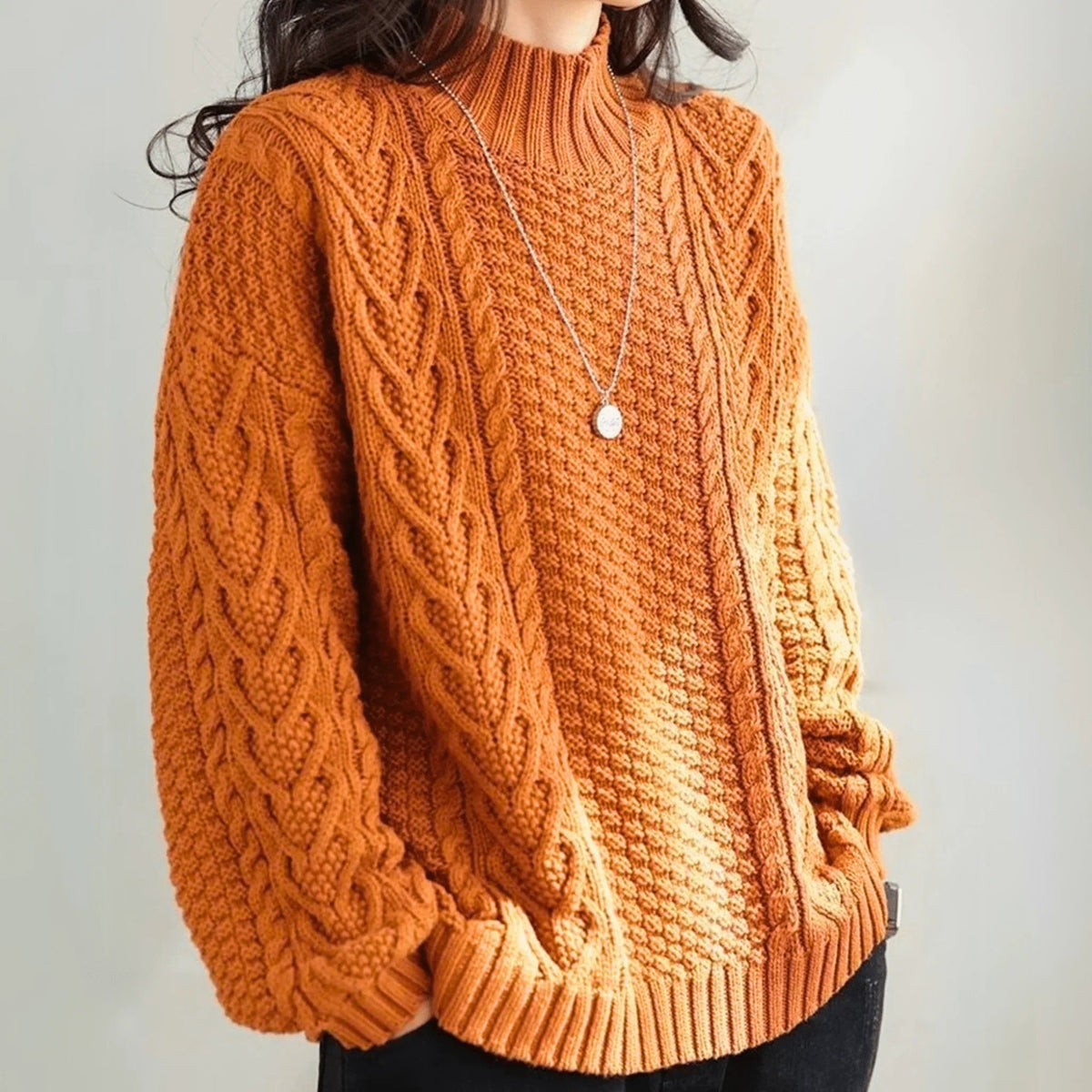 Pullover Damen schwarz lässiger Schnitt mit Stehkragen - 4 - Atelier-Zofia